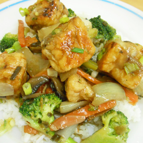 Japanese style stir fried veggies with tofu puffs
